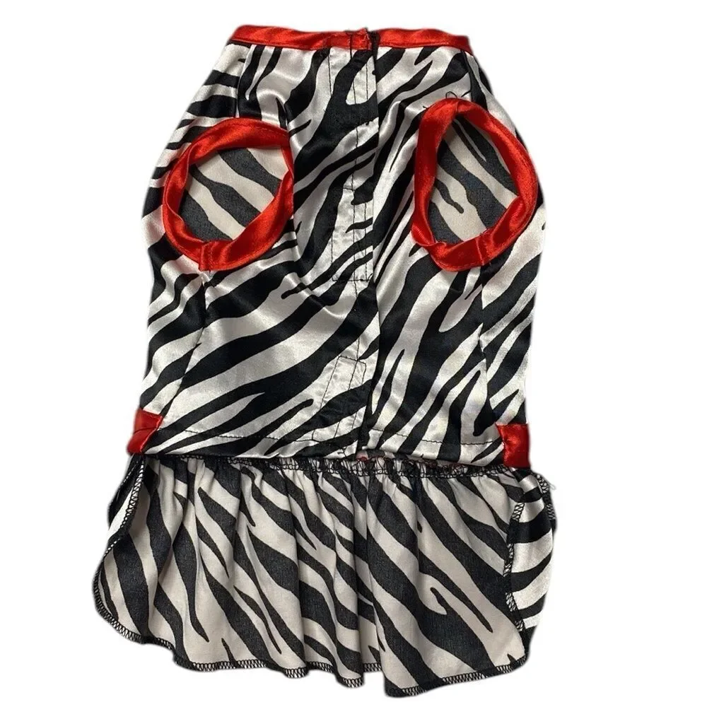 Zebra Print Satin Ruffle Dog Dress